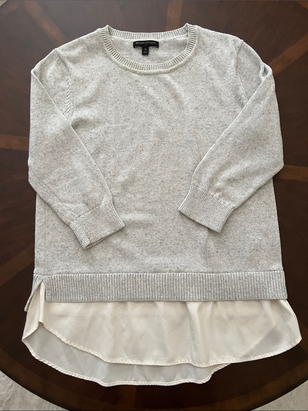 Banana Republic Heather Gray Crewneck Sweater with Faux White Layer